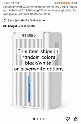 Dehumidifier,95OZ Dehumidifier for Home 1000 Sq.Ft - Quiet with Auto Shut Of - Image 1 of 4