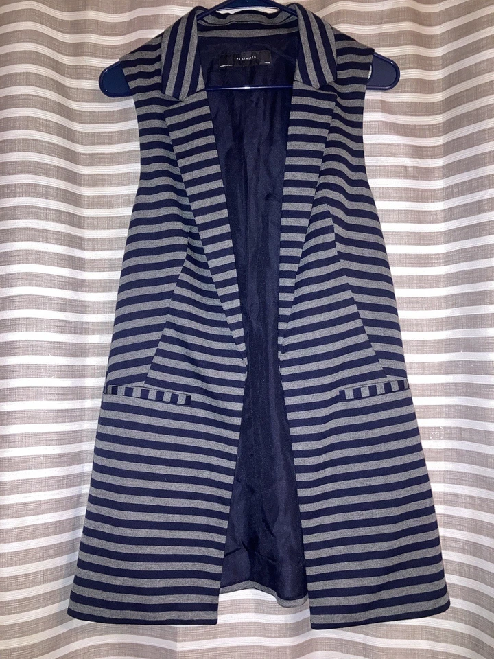 Chaleco Blazer The Limited Rayas Largas Sin Mangas Frente Abierto Plumero Para Mujer XS Foto 1 de 3