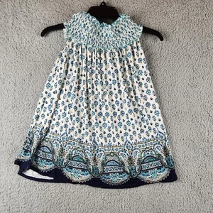 Max Studio Dress Womens Small Blue White Boho Sleeveless Smocked Neck Midi Rayon - Picture 1 of 7