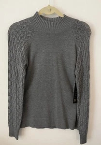 Tribal Pullover Damen klein grau Stehkragenpullover, Raglan Zopfärmel - Bild 1 von 4