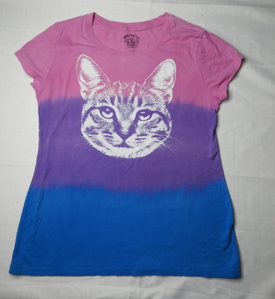 Wound Up Cat Graphic T-Shirt Women’s XXL Tie Dye Ombre Pink Purple Blue SS - Image 1 of 4
