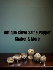 Antique Silver 6 Pcs Victorian Salt & Pepper Shakers & Caviar/Sugar Bowls - Picture 1 of 13