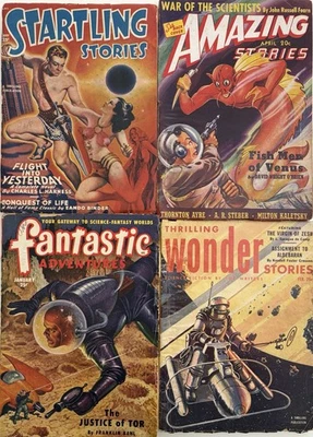 SCIENCE FICTION PULP SET 4 MAGS 40S 50S STARTLING/AMAZING/FANTASTIC/WONDER - Image 1 of 4