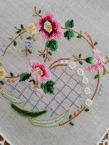 Vgt White Cotton Floral Petit Point White Tatting Hankie Handkerchief - Picture 1 of 5