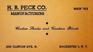 HB Peck Manufacturers Rochester NY Business Card Vintage Window Shades Blinds - Picture 1 of 1