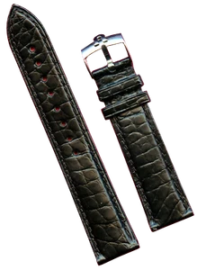 GEN. ALLIGATOR BLACK MB STRAP BAND 17mm & GENUINE OMEGA STEEL BUCKLE - Picture 1 of 5
