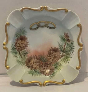 Vintage Square Porcelain Ashtray with Pinecone Design with Gold Trim - Picture 1 of 3