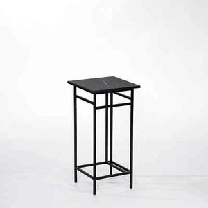 Ironwerks by Jim Quinn The Intrepid 25" Steel Table, Style 1, Black Marble Top - Picture 1 of 2