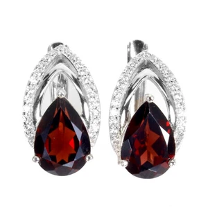 925 Argento Sterling Pera Mozambico 10x7mm Finto Orecchini Cz - Foto 1 di 10