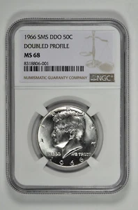 1966 SMS DDO 50c Kennedy Half Dollar Doubled Profile NGC MS 68 - Picture 1 of 2