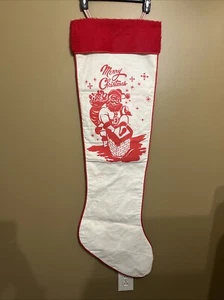 Calza natalizia vintage lunga 4 piedi, MCM, Jumbo, enorme, Babbo Natale - Foto 1 di 13