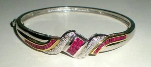 4Ct Princess Cut Lab Created Ruby 14K Two Tone Gold Plated Womens Classic Bangle - Picture 1 of 4