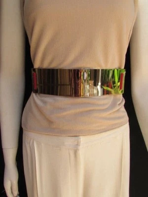 Mujeres Glamoroso Cinturón Placa Metal Dorado Cintura Alta Elástico Rojo Espalda Talla S M L Foto 1 de 4