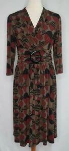 Sandra Darren Black Gray Red Geometric Floral Wrap Business Evening Dress Sz 10 - Picture 1 of 9