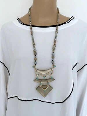 ¡NUEVO CON ETIQUETAS! ALEXIS BITTAR Plata Gris Perla Collar Piedra Colgante Joyería Accesorio Foto 1 de 4