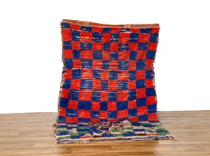 6'x3'ft Vintage Rug Shaggy Runner Handmade Carpet Checkered Hallway Moroccan - Picture 1 of 9