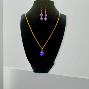 Sphere Amethyst pendant necklace with earrings jewelry set - Picture 1 of 4