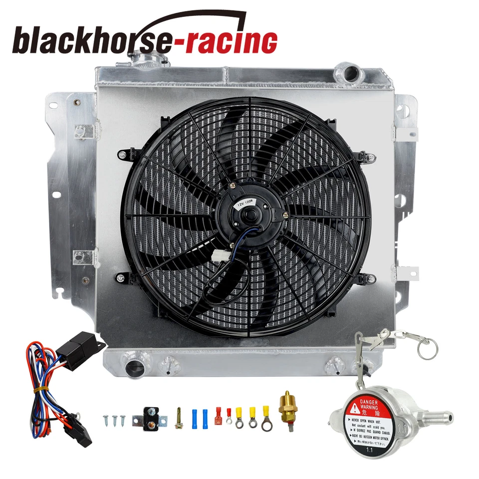 3 Row Radiator+Fan Aluminum Shroud Relay For Jeep 1987-2006 Wrangler TJ YJ L4 L6 - Image 1 of 4