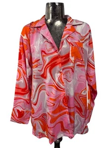 BOOHOO Nightwear Set Top Shirt & Shorts Size 16 Satin 70s Womens NEW RRP £29 - Picture 1 of 10