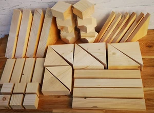 JOB LOT OF CHUNKY ECO PINE WOOD CUBES TRIANGULAR SHAPES PLAQUES WOODEN BLOCKS - Picture 1 of 3