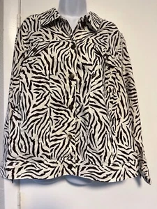 Carole Little Jacket Plus Size 2X Animal Print 100% Linen Brown Off White Button - Picture 1 of 13