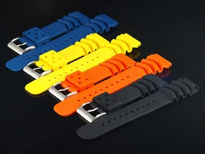 New OEM Genuine Deep Blue 22mm Dive Silicone Strap W/ Signed SS Buckle- 4 COLORS - Picture 1 of 3
