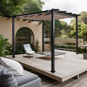 B-Ware pergola in alluminio MCW-N93, telaio 8 cm tetto apribile UV50+ 3x3 m, tortora - Foto 1 di 10