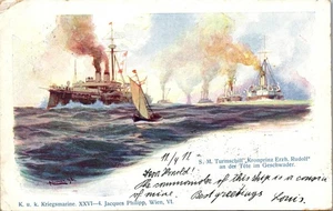 Postcard Warship Ship SMS Kronprinz Erzherzog Rudolf German Stamp Cancel x 1911 - Picture 1 of 3