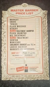 Vintage 1960s Hask Hair & Scalp Conditioner Master Barber Price List Sign *READ* - Picture 1 of 10