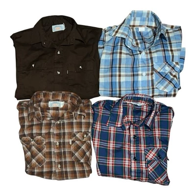 Lote De 4 Franelas Levi’s Vintage Años 80 Niños Cuadros Grandes XL 16-18 Tareas Country Foto 1 de 4