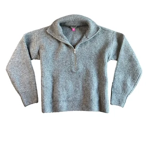 Vince Camuto XS Gray Quarter Zip Pullover Sweater Ribbed Knit Mock Neck Top - Picture 1 of 7