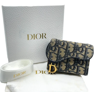 Auténtica billetera Christian Dior Trotter de lona azul marino montura triple pliegue con B/D i110915 Foto 1 de 4