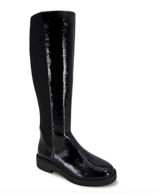 Nuevo con etiquetas $219 André Assous Mujer’s Viva Bota Hasta la Rodilla Negro Arrugado Patente Talla 7M Foto 1 de 4