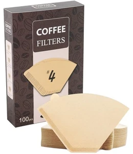 #4 Cone Coffee Filters 8-12 Cup, 100 Count, Unbleached Natural Brown, Disposa... - Picture 1 of 6