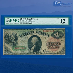 Fr.18 1869 $1 One Dollar "RAINBOW" Legal Tender Note, PMG Fine 12 #31224 - Picture 1 of 3