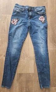 7 for all mankind Jeans blau Denim Blumen bestickt Stretch Skinny Gr. 31 - Bild 1 von 9