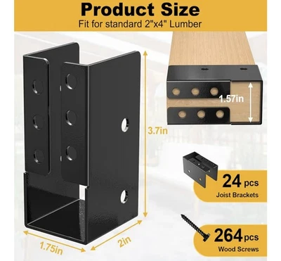 Paquete de 6 colgadores de viguetas ocultas FMhotu soporte de brida de acero de 2"x8” con tornillos Foto 1 de 4