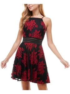 CITY STUDIO Womens Red Spaghetti Strap Short Fit + Flare Dress 5 - Picture 1 of 9