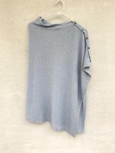 🔹 Womens Cable Melbourne Button Poncho Cape Jumper Cardigan Blue One Size - Foto 1 di 6