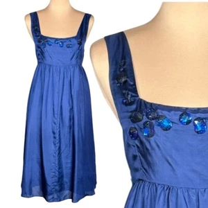 Vestido Anthropologie CHAN LUU Babydoll Midi Talla M Azul Seda Cuentas Sin Mangas Glamour - Imagen 1 de 15