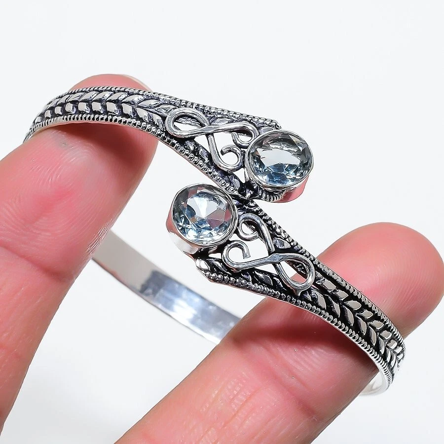 Alexandrite Gemstone Handmade 925 Sterling Silver Jewelry Adjustable Bangle - Image 1 of 1