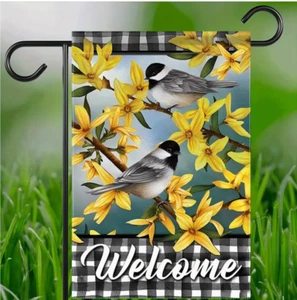 Charming Flower & Bird Garden Flag-Double-Sided, 12x18 In, High Quality Burlap - Picture 1 of 7