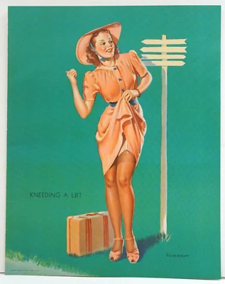 Impresión pin-up litográfica original vintage de Gil Elvgren Louis F. Dow de los años 40 para arrodillar un levantamiento Foto 1 de 2