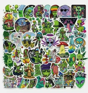 50 calcomanías adhesivas de vinilo Alien Weed High Life - Imagen 1 de 7