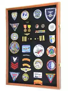 Pin Medal Display Case XL Badge Patch Flag Walnut Wood Military Rack Shadow Box - Picture 1 of 15