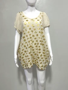 TSUMORI CHISATO GEOMETRIC GLITTER PRINT DRAPED WOOL DRESS BEIGE/GOLD  SIZE 2 - Picture 1 of 8