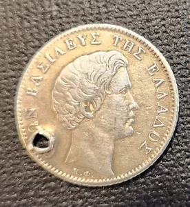Greece, King Otho, 1/2 Drachmai, 1833, 0.900 Silver, XF, encased, w/charm hole - Picture 1 of 6