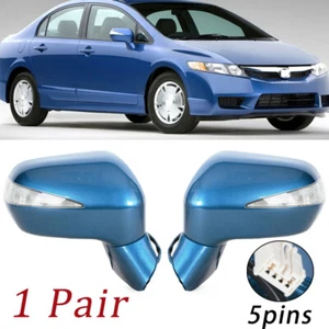 1Pair Blue Rearview Mirror Assy LED 5-PINS For HONDA CIVIC FA1 FD1 FD2 2006-2011 - Picture 1 of 19