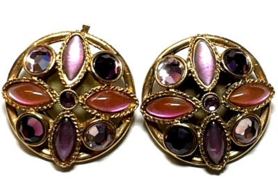 Paar vintage prächtige Ohrclips Clips Statement Glamour bunt vergoldet Ø 35 mm - Bild 1 von 4