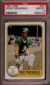 1981 FLEER # 351 RICKEY HENDERSON (RARE) OAKLAND ATHLETICS PSA 10 GEM-MINT - Picture 1 of 1
